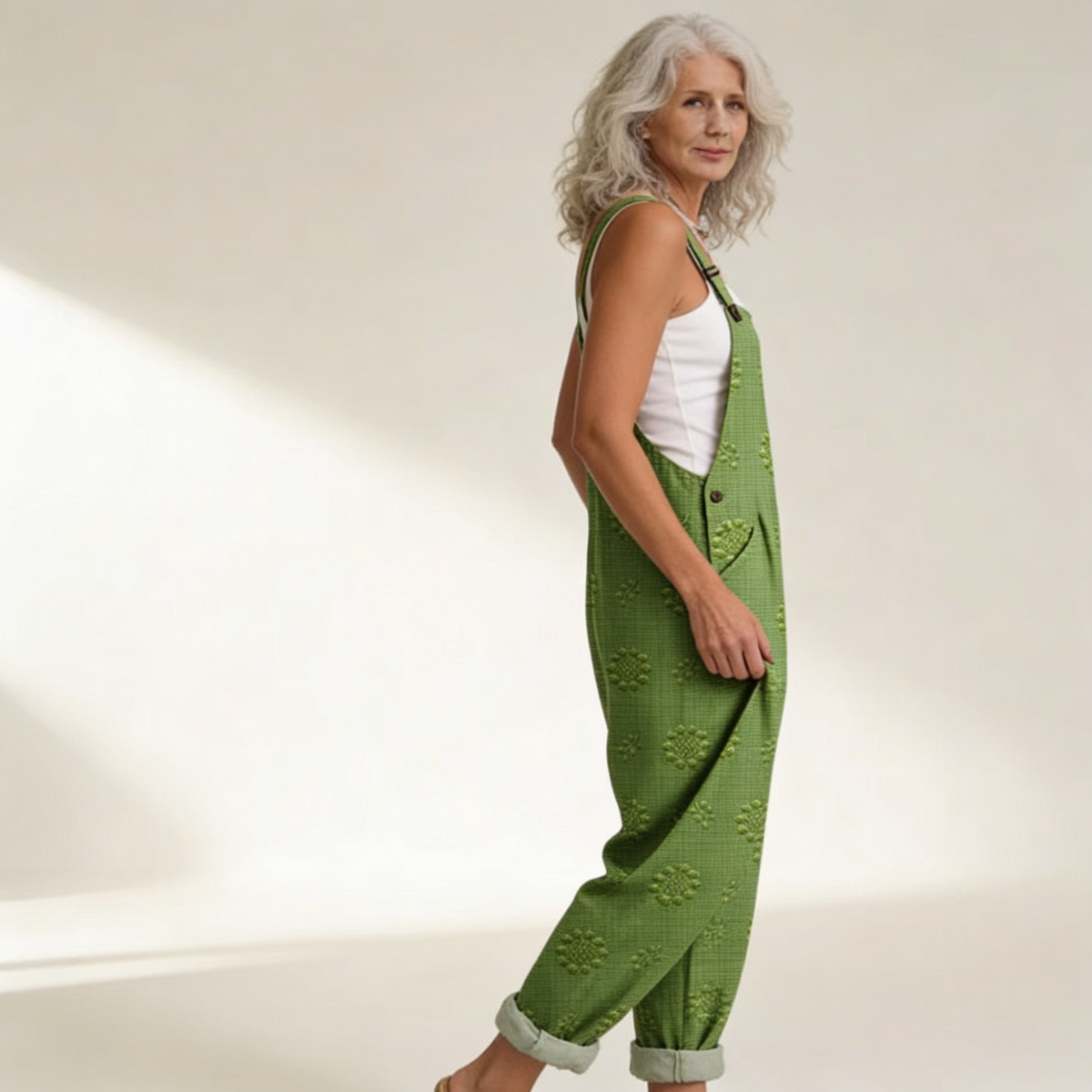 Eleanor | Green Textured Dungarees