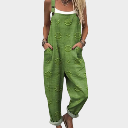 Eleanor | Green Textured Dungarees