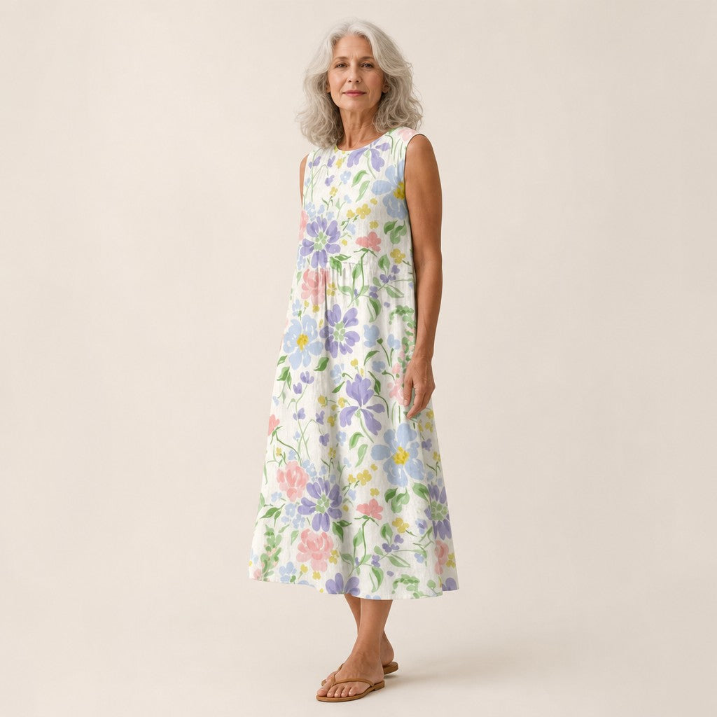 Sheila | Garden Floral Sleeveless Midi Dress