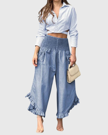 Jasmine | Champagne Relaxed Satin-Look Trousers