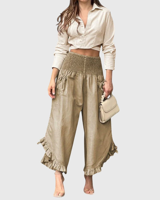 Jasmine | Champagne Relaxed Satin-Look Trousers