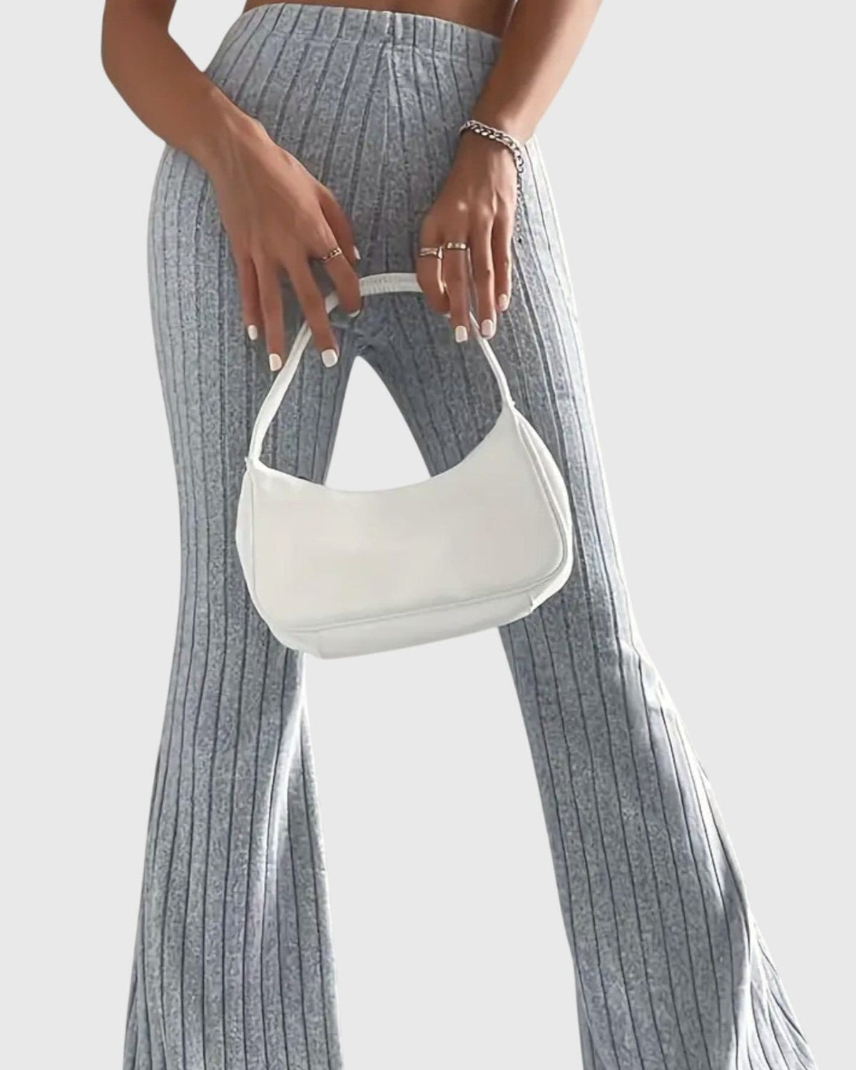 Jennifer | Grey Ribbed Flared Trousers
