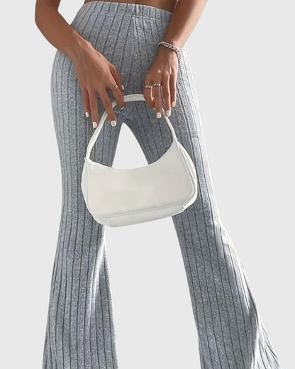 Jennifer | Grey Ribbed Flared Trousers