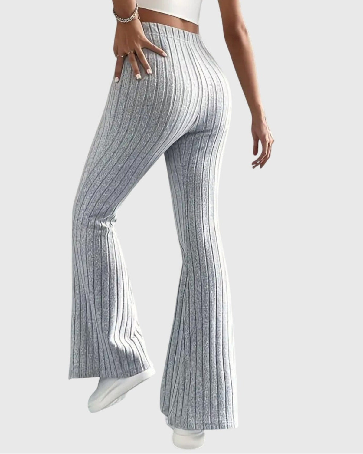 Jennifer | Grey Ribbed Flared Trousers