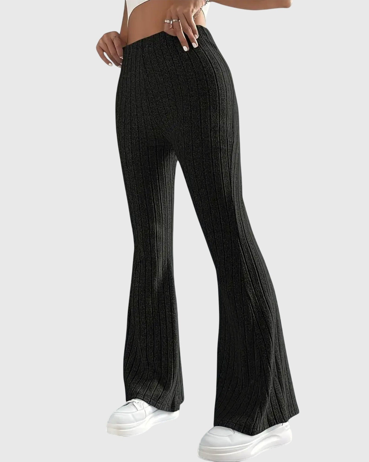 Jennifer | Grey Ribbed Flared Trousers