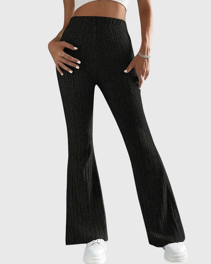 Jennifer | Grey Ribbed Flared Trousers