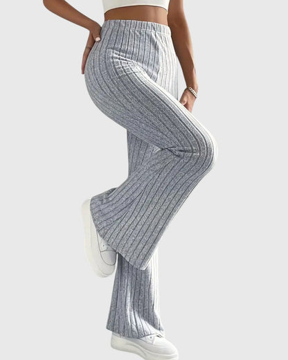 Jennifer | Grey Ribbed Flared Trousers