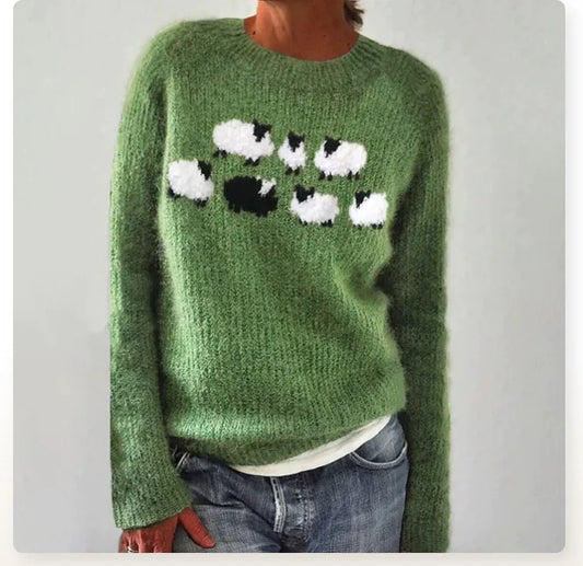Jennifer | Green Sheep Motif Knit Jumper