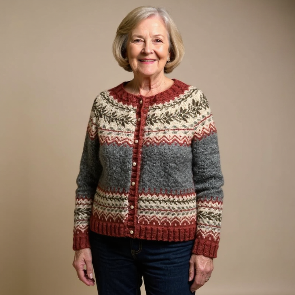 Jessica | Grey Fair Isle Button Cardigan