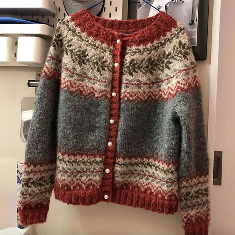 Jessica | Grey Fair Isle Button Cardigan