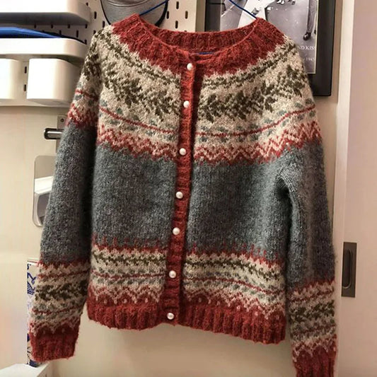 Jessica | Grey Fair Isle Button Cardigan