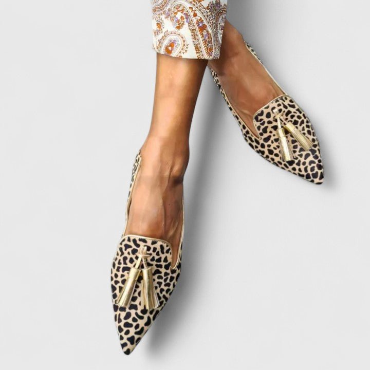 Josephine | Pointed Animal Print Tassel Loafers