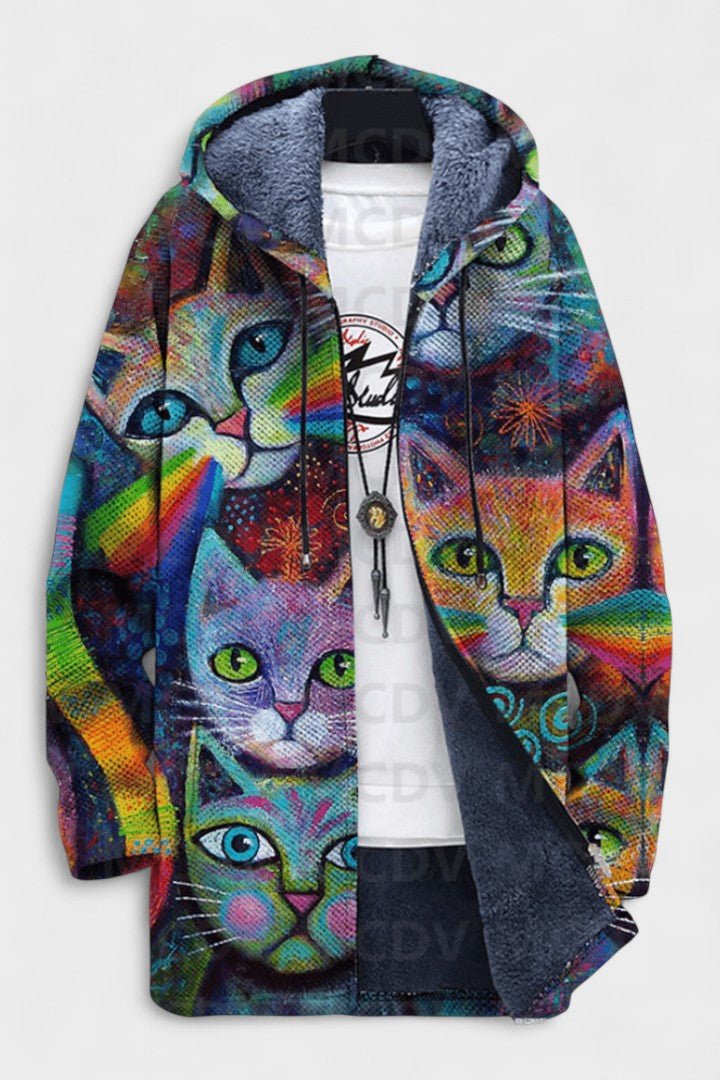 Jill | Colourful Cat Hooded Zip Jacket