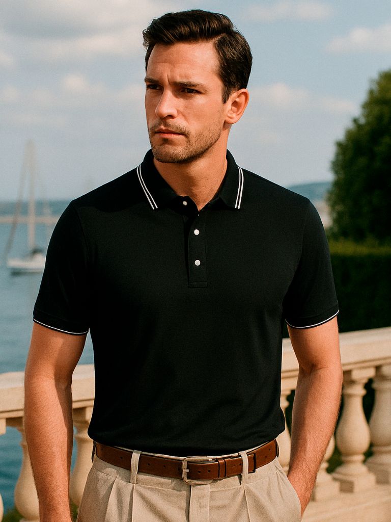 Joel | Black Contrast-Trim Polo