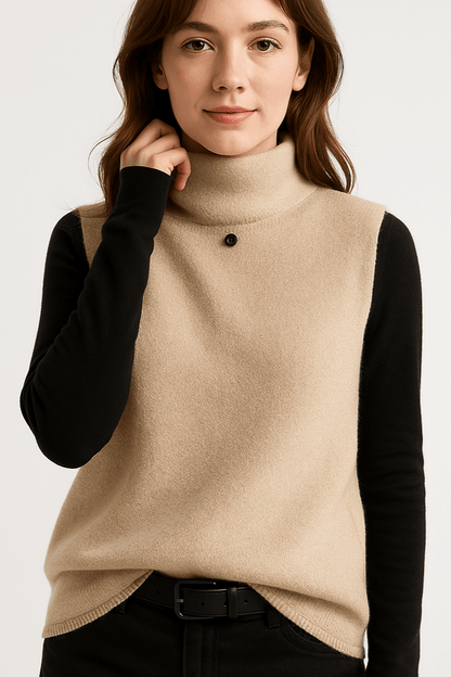 Joanne | Rust Sleeveless Roll-Neck Knit Top