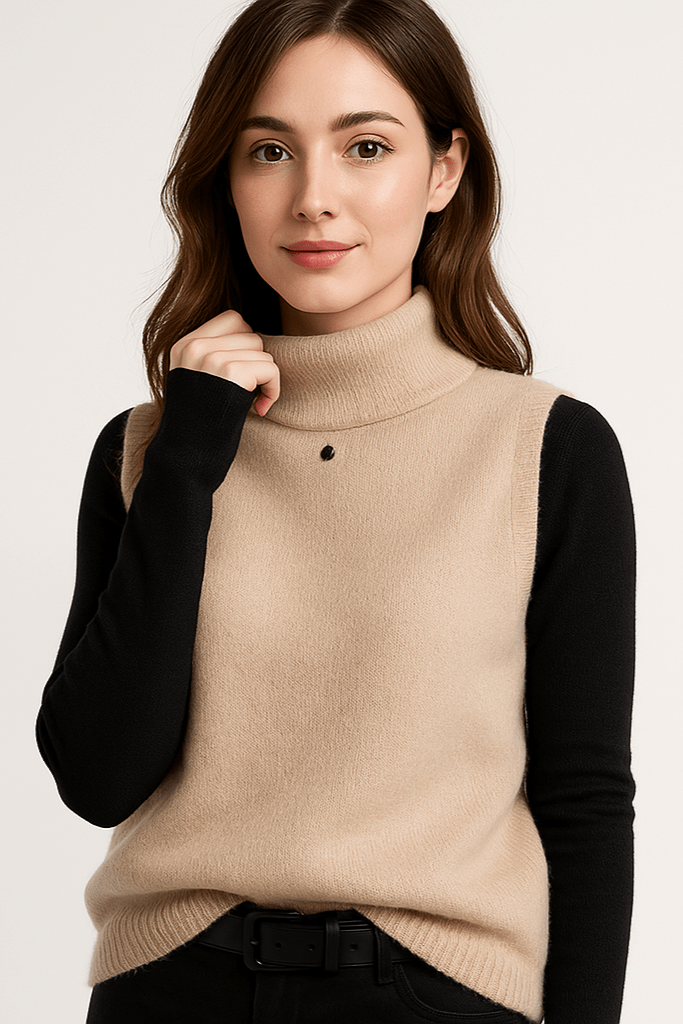 Joanne | Rust Sleeveless Roll-Neck Knit Top