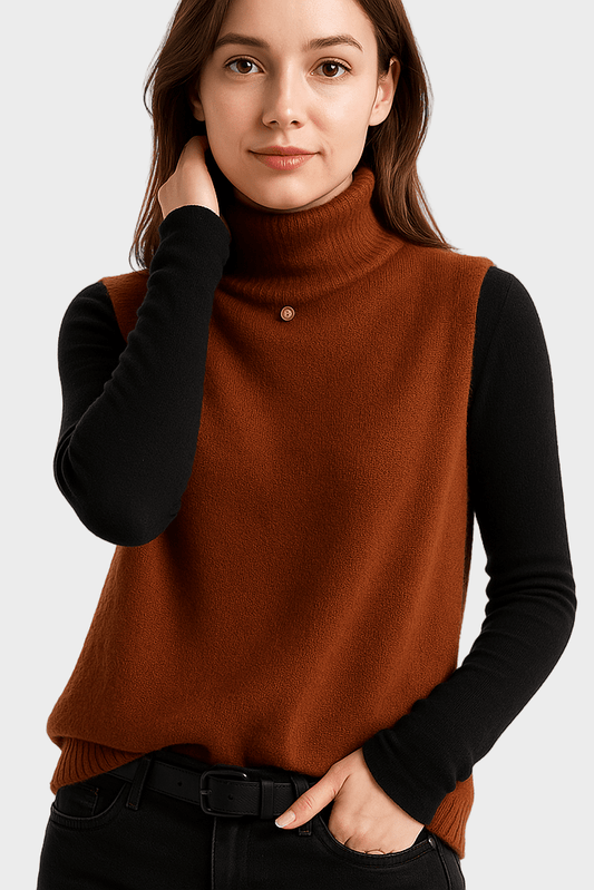 Joanne | Rust Sleeveless Roll-Neck Knit Top