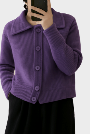 Joanne | Purple Collared Ribbed Cardigan