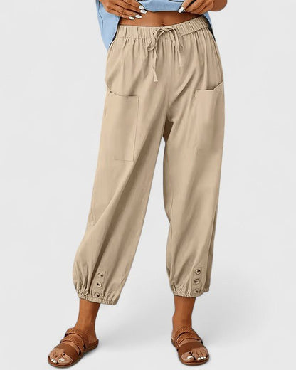 Jodie | Grey Drawstring Cropped Trousers