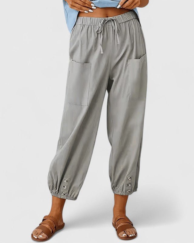 Jodie | Grey Drawstring Cropped Trousers