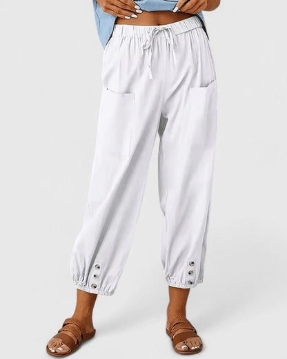 Jodie | Grey Drawstring Cropped Trousers