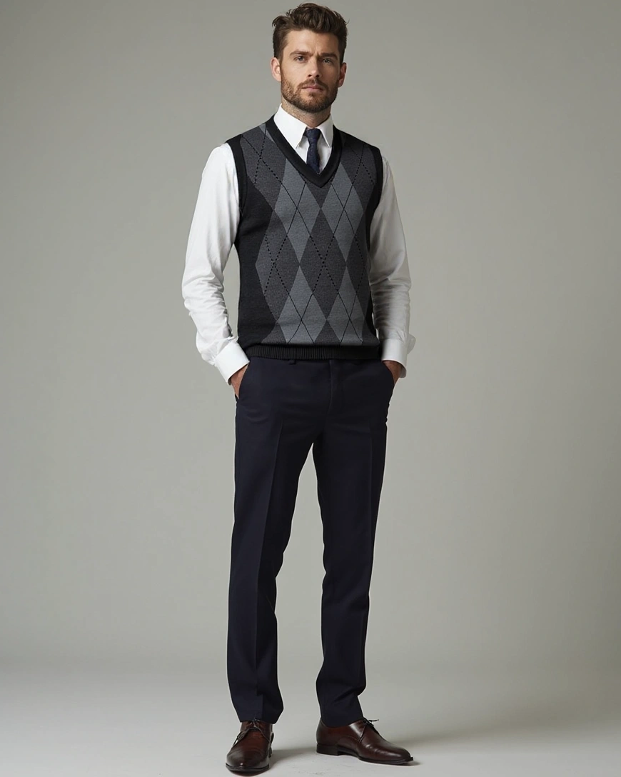Jonah | Grey Argyle Sleeveless Jumper