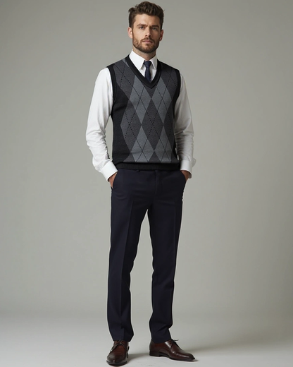 Jonah | Grey Argyle Sleeveless Jumper