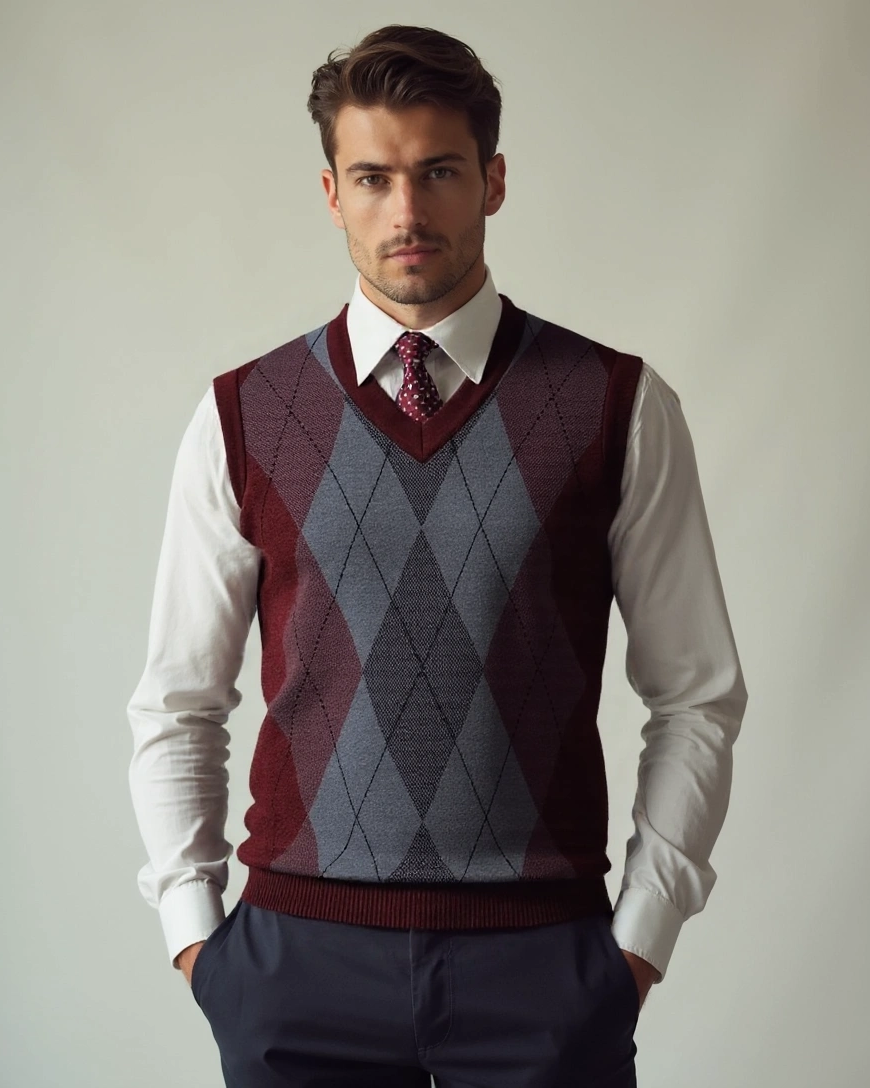 Jonah | Grey Argyle Sleeveless Jumper