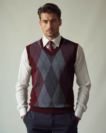 Jonah | Grey Argyle Sleeveless Jumper