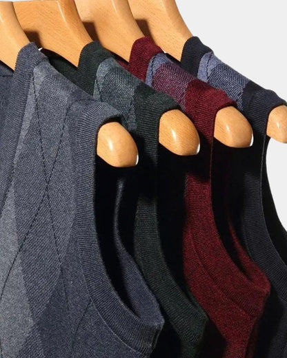 Jonah | Grey Argyle Sleeveless Jumper