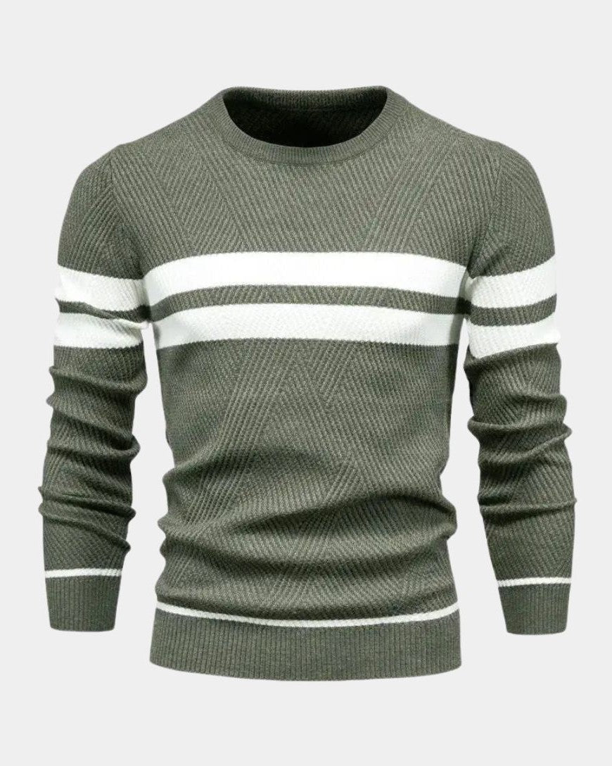 Joshua | Green Striped Crew-Neck Jumper