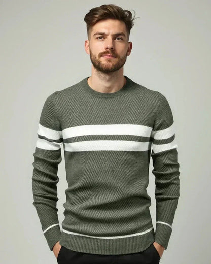 Joshua | Green Striped Crew-Neck Jumper