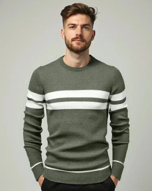 Joshua | Green Striped Crew-Neck Jumper