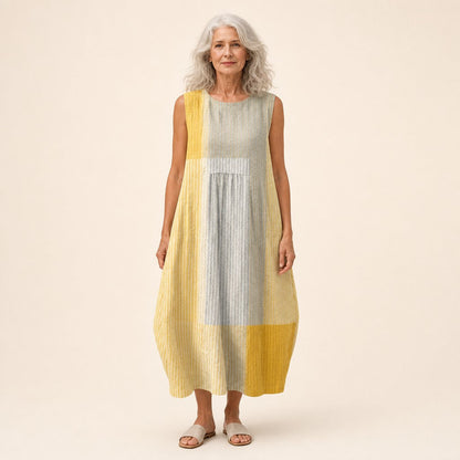 Katie | Yellow & Grey Colour Block Sleeveless Midi Dress