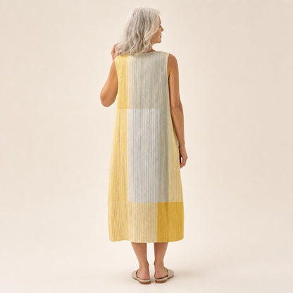 Katie | Yellow & Grey Colour Block Sleeveless Midi Dress