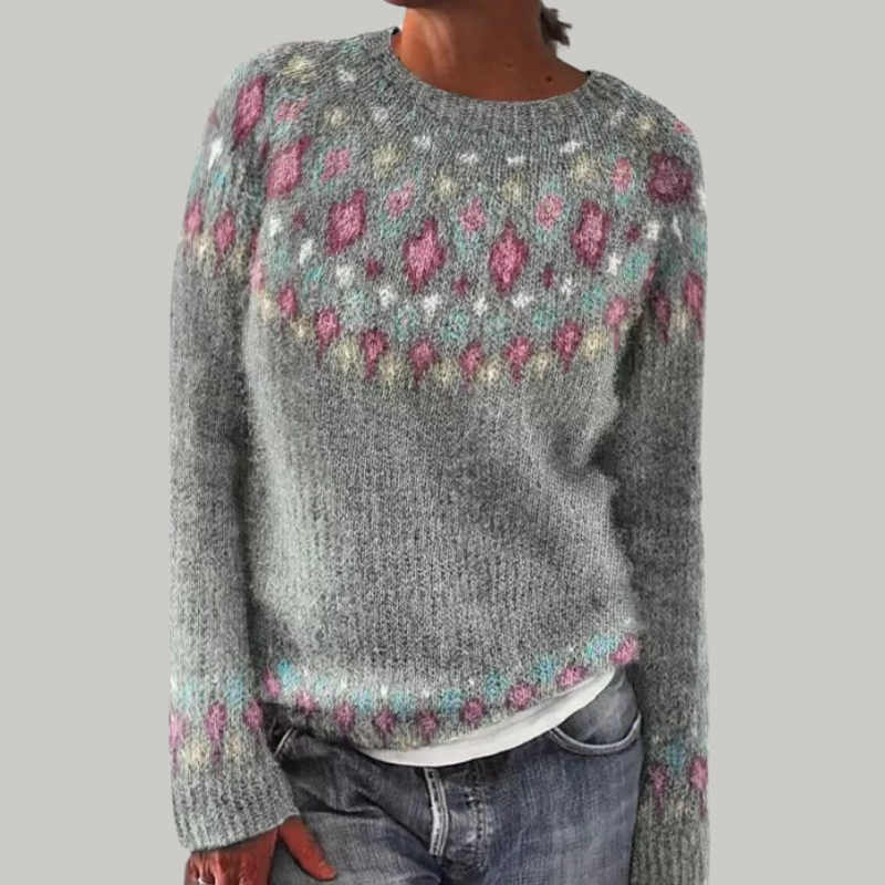 Julia | Grey & Pink Fair Isle Jumper