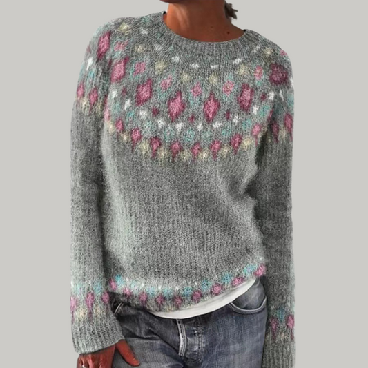 Julia | Grey & Pink Fair Isle Jumper