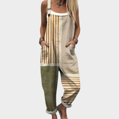Edith | Natural Stripe Patchwork Dungarees