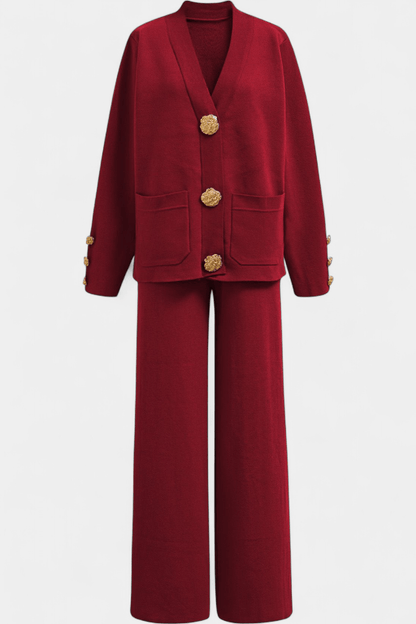 Karen | Button Cardigan & Wide-Leg Trouser Set
