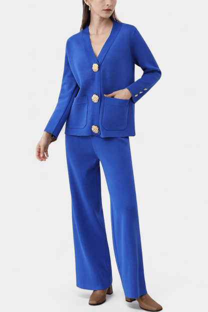 Karen | Button Cardigan & Wide-Leg Trouser Set