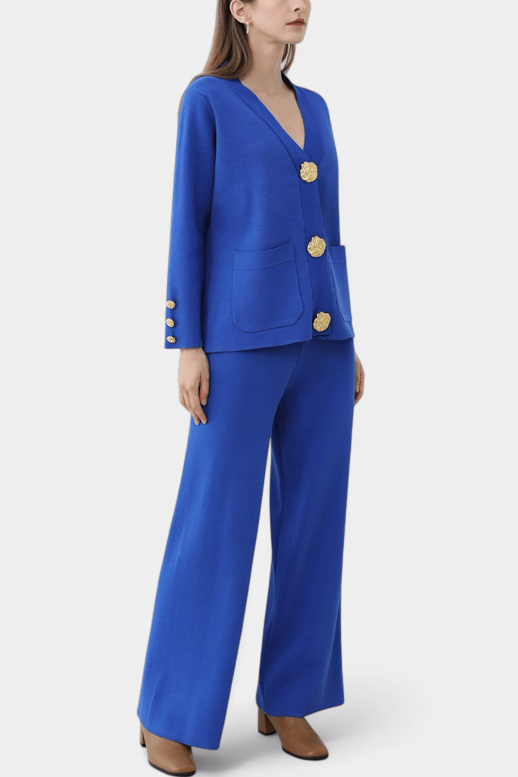 Karen | Button Cardigan & Wide-Leg Trouser Set