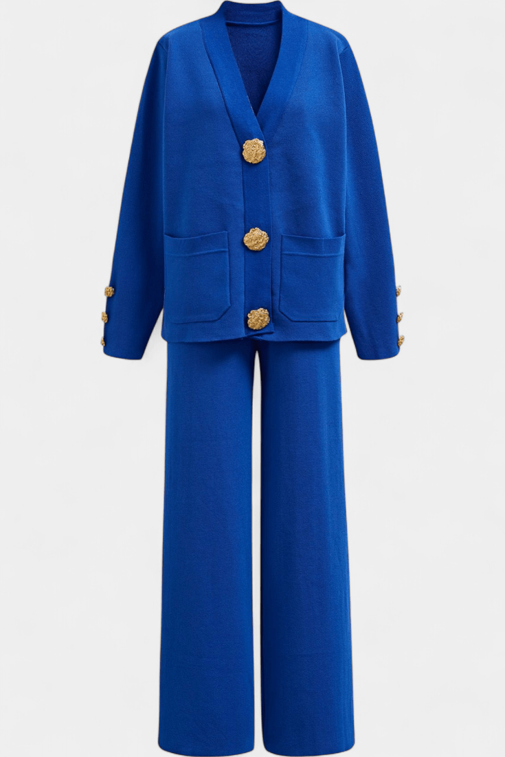 Karen | Button Cardigan & Wide-Leg Trouser Set