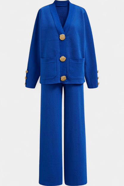 Karen | Button Cardigan & Wide-Leg Trouser Set