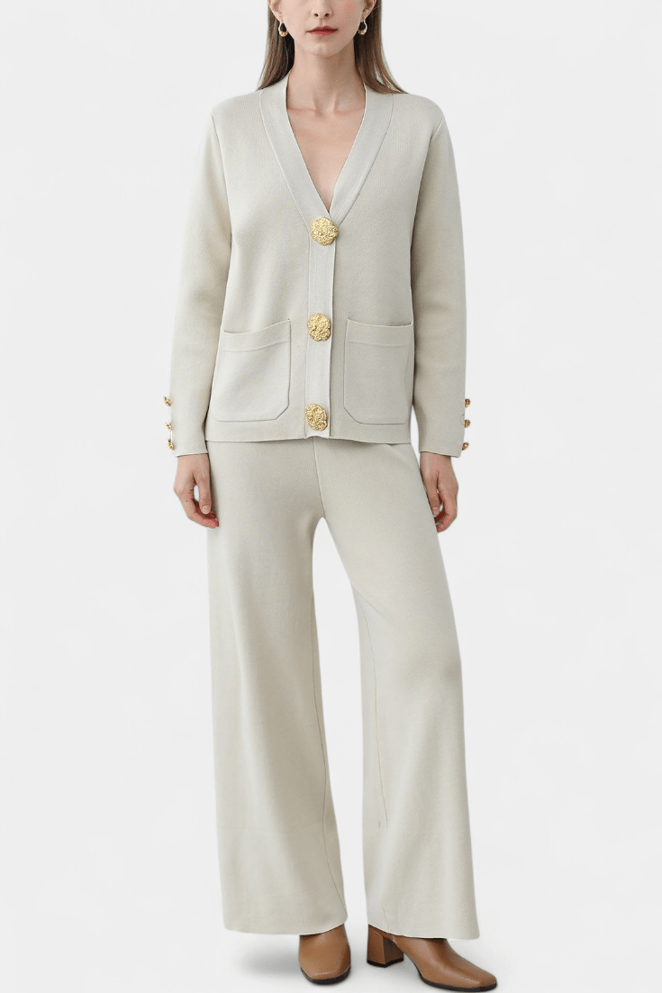 Karen | Button Cardigan & Wide-Leg Trouser Set