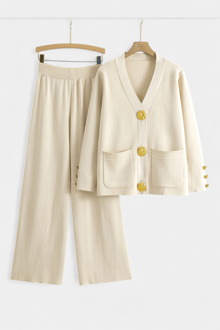 Karen | Button Cardigan & Wide-Leg Trouser Set