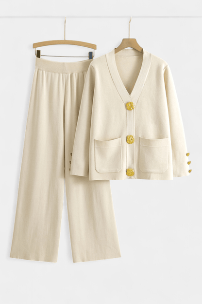 Karen | Button Cardigan & Wide-Leg Trouser Set