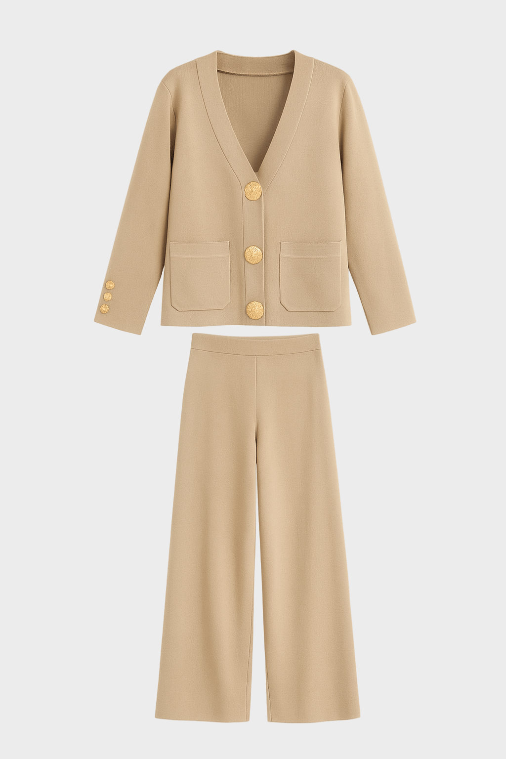 Karen | Button Cardigan & Wide-Leg Trouser Set