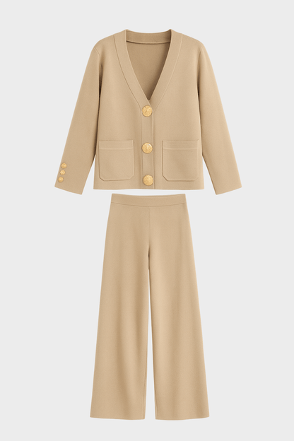 Karen | Button Cardigan & Wide-Leg Trouser Set