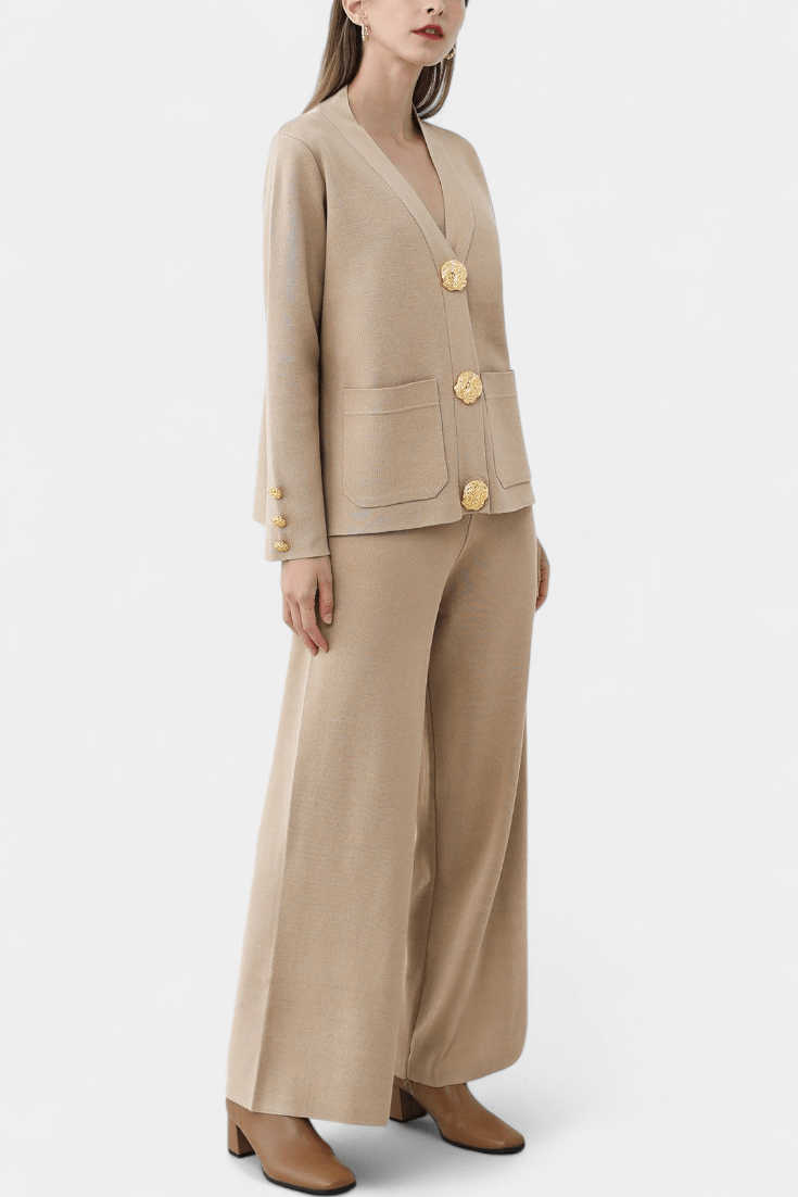 Karen | Button Cardigan & Wide-Leg Trouser Set