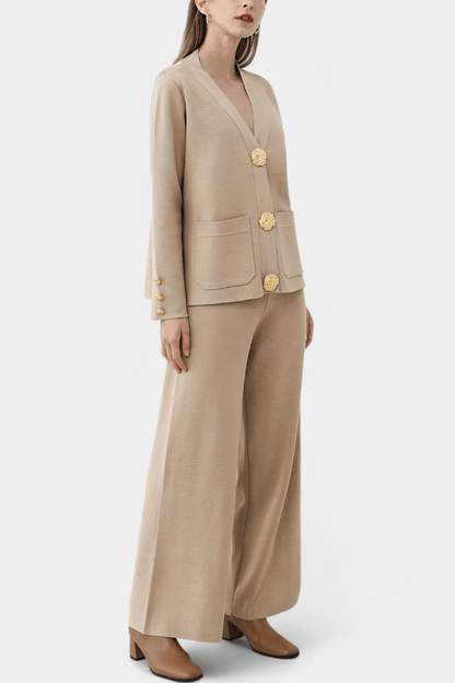 Karen | Button Cardigan & Wide-Leg Trouser Set